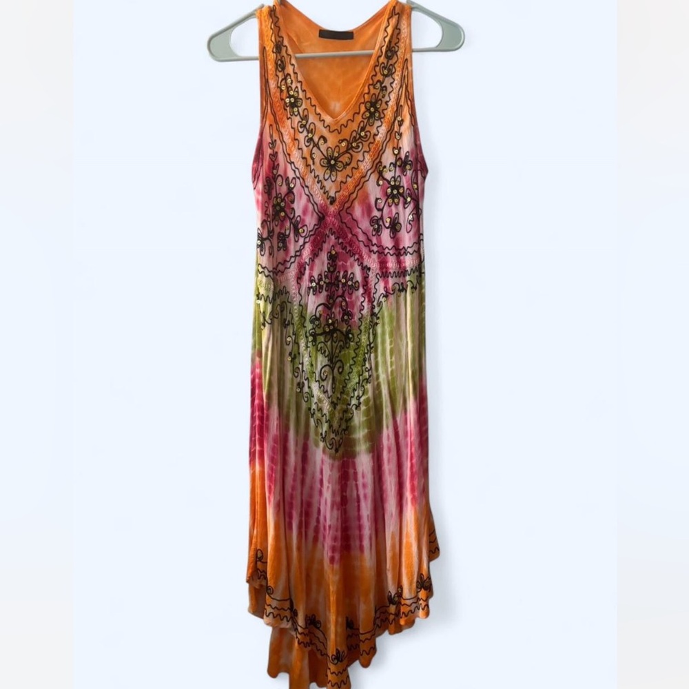 Colorful Sleeveless Dress with Intricate Patterns